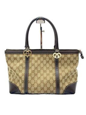Gucci GG Pattern Handbag Canvas Tote Bag Beige